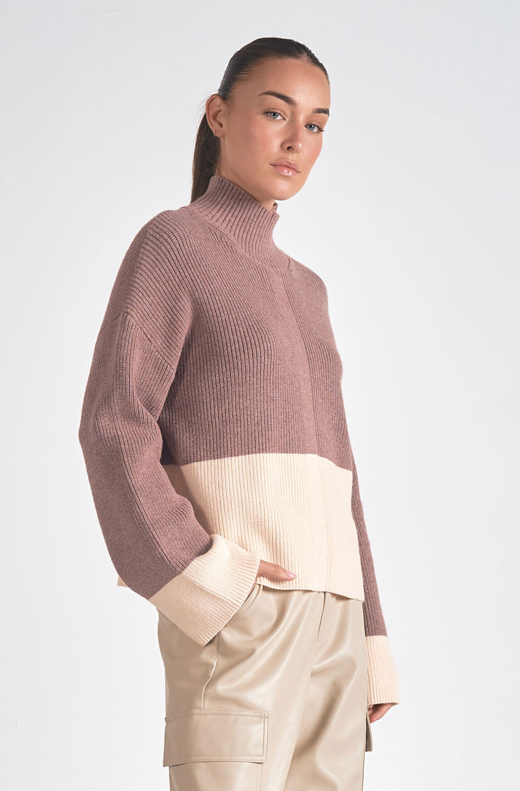 Mock Neck Color Block Sweater