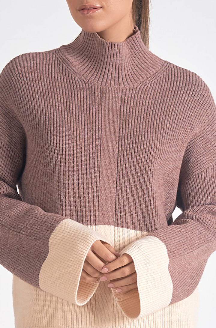 Mock Neck Color Block Sweater