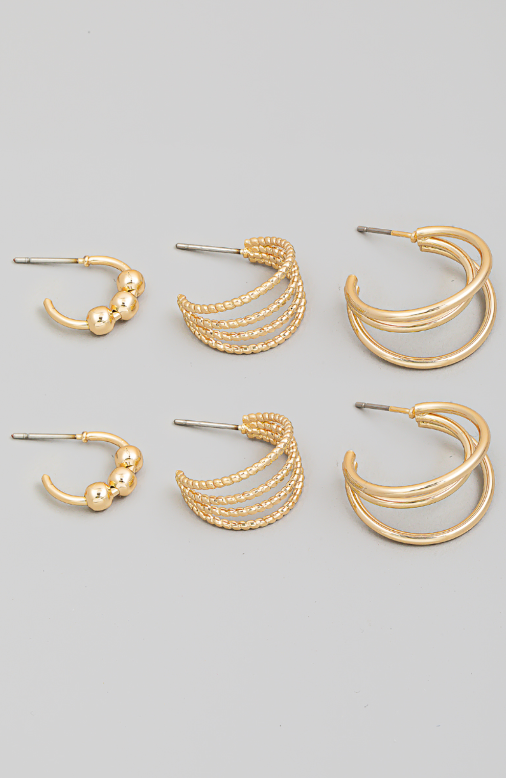 Layered Three Pair Earrings Set