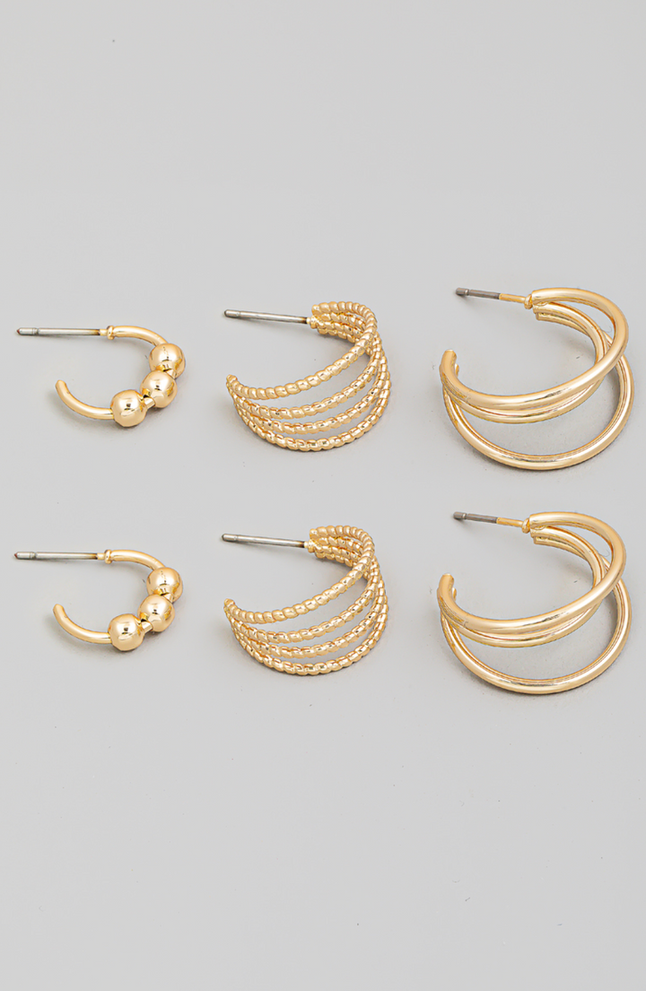 Layered Three Pair Earrings Set