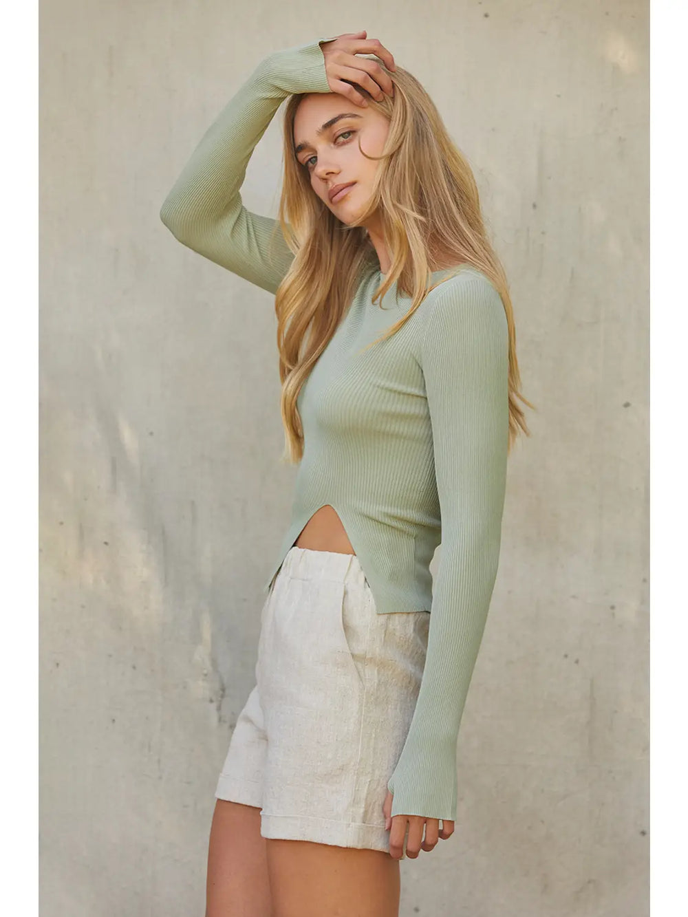 Front Split Ribbed Sweater Top