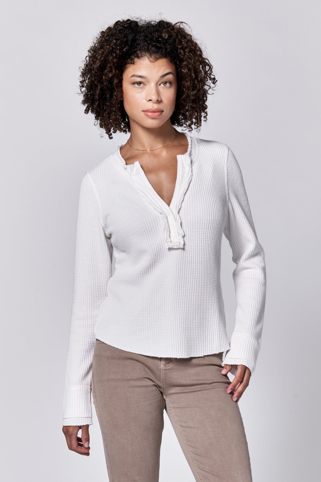 Luna Waffle V Neck Long Sleeve